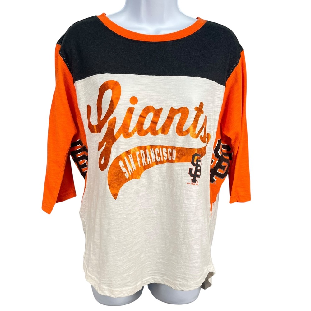 San Francisco Giants Women's Colorblock 3/4 Sleeve Shirt Hands High Medium